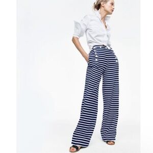J. Crew Navy and White Striped Wide-Leg Pants